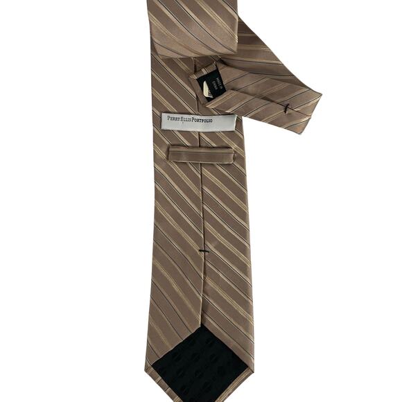 Perry Ellis Portfolio Tan & Blue Diagonal Striped Neck Tie NWT - Picture 2 of 2